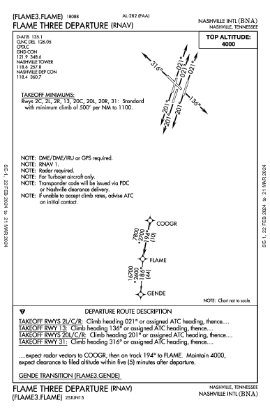 Nashville Nashville, TN (KBNA): FLAME THREE (RNAV) (DP)
