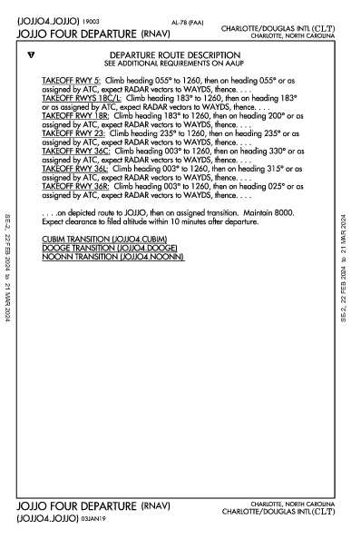 Charlotte Charlotte, NC (KCLT): JOJJO FOUR (RNAV) (DP)