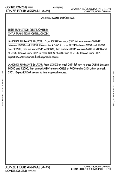 Charlotte Charlotte, NC (KCLT): JONZE FOUR (RNAV) (STAR)