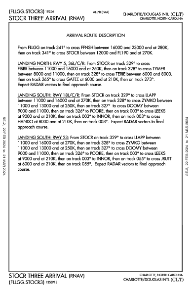 Charlotte Charlotte, NC (KCLT): STOCR THREE (RNAV) (STAR)