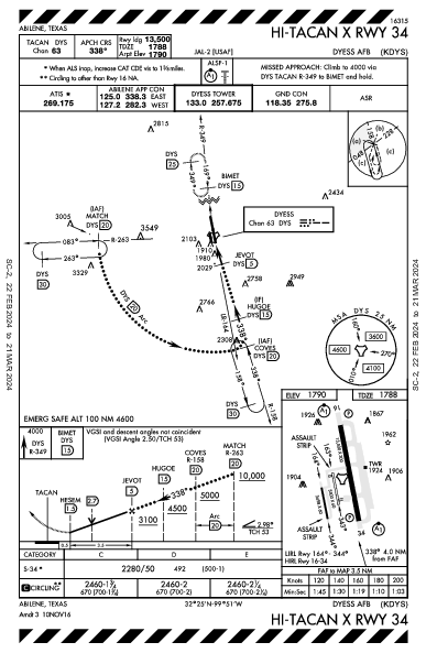 Dyess Afb Abilene, TX (KDYS): HI-TACAN X RWY 34 (IAP)