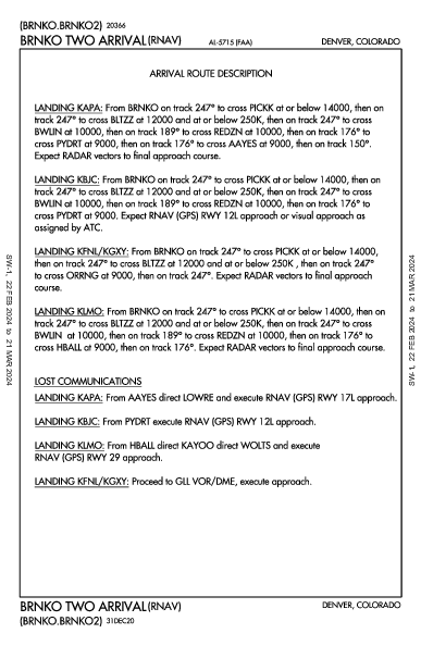 Northern Colorado Regional Fort Collins/Loveland, CO (KFNL): BRNKO TWO (RNAV) (STAR)