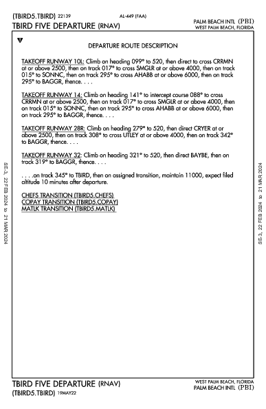 Palm Beach West Palm Beach, FL (KPBI): TBIRD FIVE (RNAV) (DP)