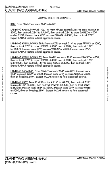 Palm Beach West Palm Beach, FL (KPBI): CLMNT TWO (RNAV) (STAR)