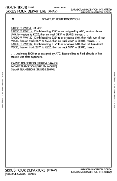 Sarasota/Bradenton Intl Sarasota/Bradenton, FL (KSRQ): SRKUS FOUR (RNAV) (DP)